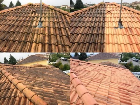Couvreur travaillant sur une charpente en bois neuve, posant des liteaux sur volige avec écran sous-toiture HPV noir